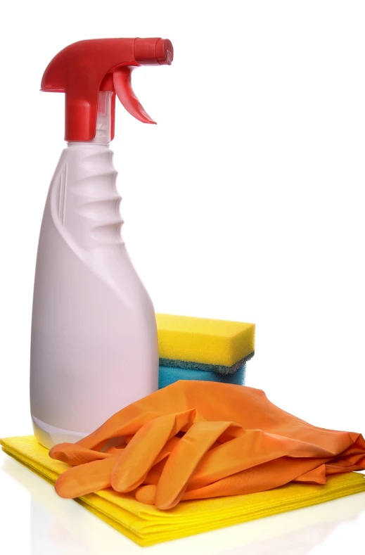 a spray bottle sitting on top of a pile of cleaning supplies, a picture, packshot, white background”, large)}], uncropped