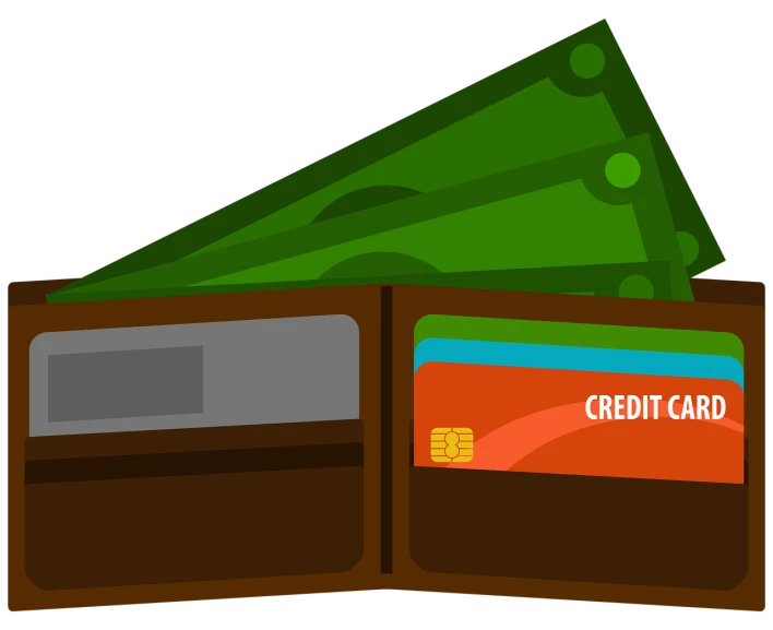 a wallet with a credit card sticking out of it, an illustration of, by Adam Manyoki, pixabay, happening, flat color, bags of money, dark. no text, wikihow illustration