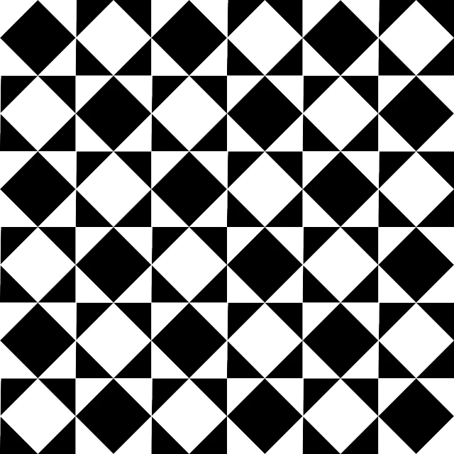 a black and white checkered pattern is shown, inspired by MC Escher, deviantart, tiles, karo, triangles, icon pattern