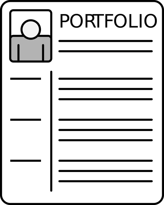 a piece of paper with the word portfolio on it, a wireframe diagram, featured on pixabay, visual art, face profile, illustration black outlining, centered in panel, created in adobe illustrator