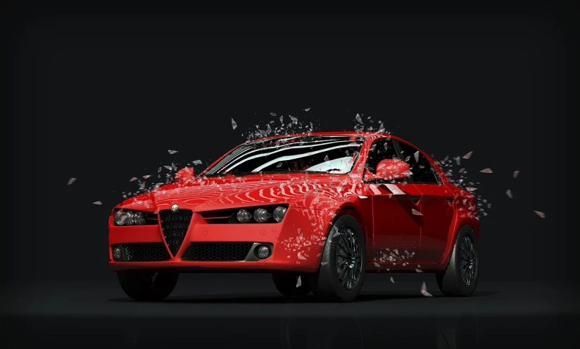 a red car with lots of birds flying around it, a 3D render, by Francesco Raibolini, auto-destructive art, wash off in the rain, alfa romeo project car, bubbles vfx, high-contrast