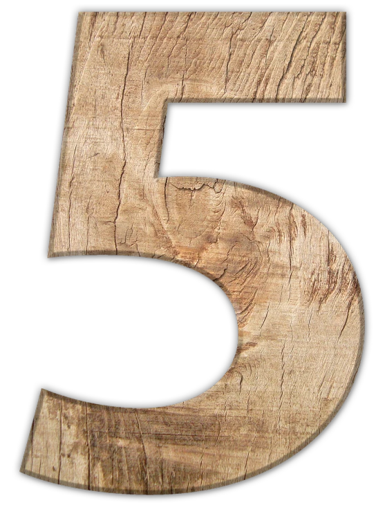 a wooden number five on a black background, a stock photo, by Edward Corbett, shutterstock, fine art, bark, 5 th floor, plan, 5 - channel