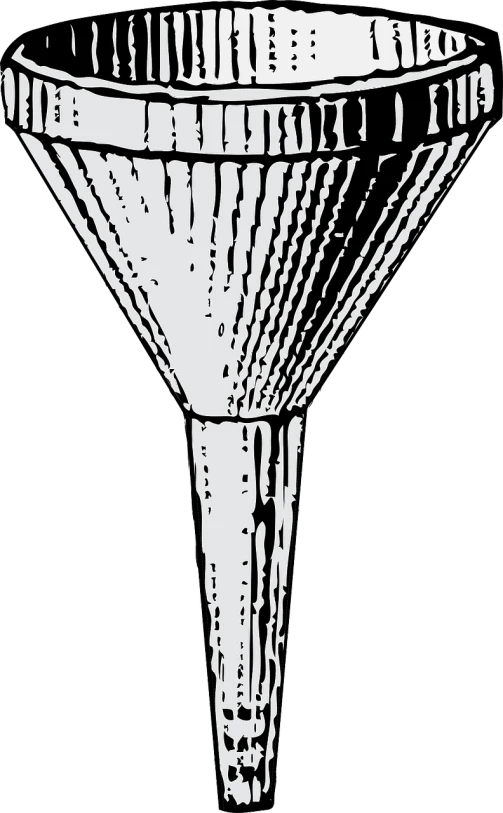 a black and white drawing of a funnel, a stipple, pixabay, hurufiyya, transparent glass, monochrome color, gills, server