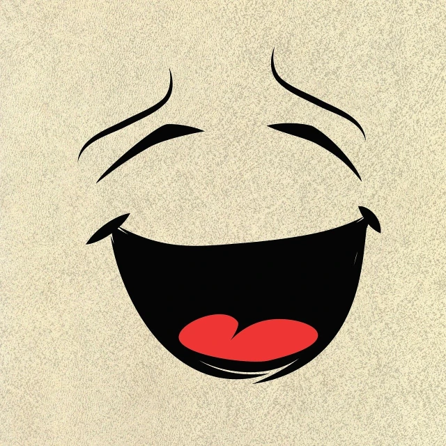 a black and red drawing of a laughing face, an illustration of, mouth is simple and pleasant, exciting illustration