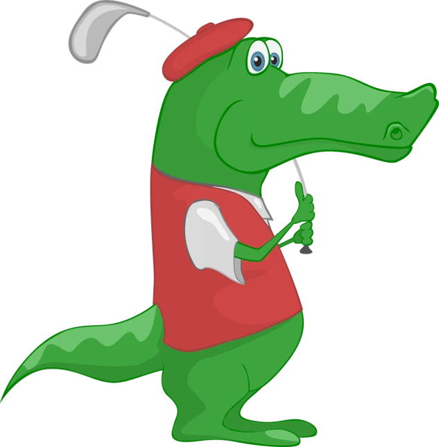 a cartoon alligator with a golf club in his hand, pixabay, cobra, red and green color scheme, photo photo