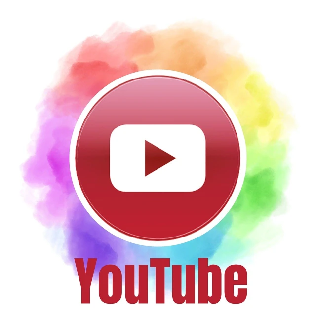a red youtube button with the word youtube on it, pinterest, video art, rainbow colored, watercolor artstyle, image in center, footage
