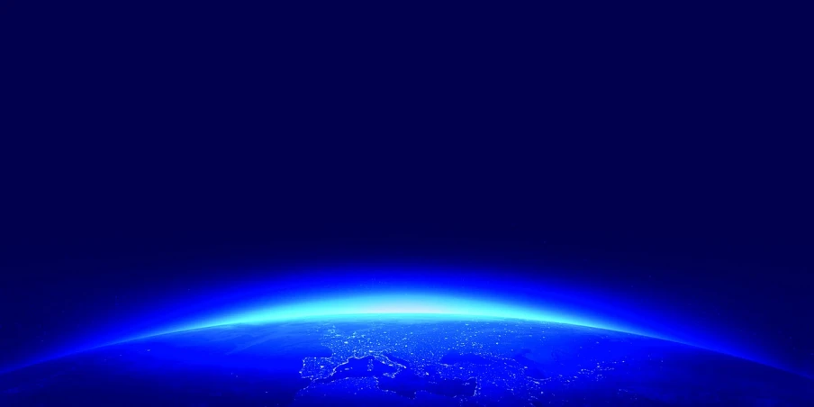 a view of the earth from space at night, a stock photo, light and space, beautiful iphone wallpaper, stern blue neon atmosphere, blue sky at sunset, blue border
