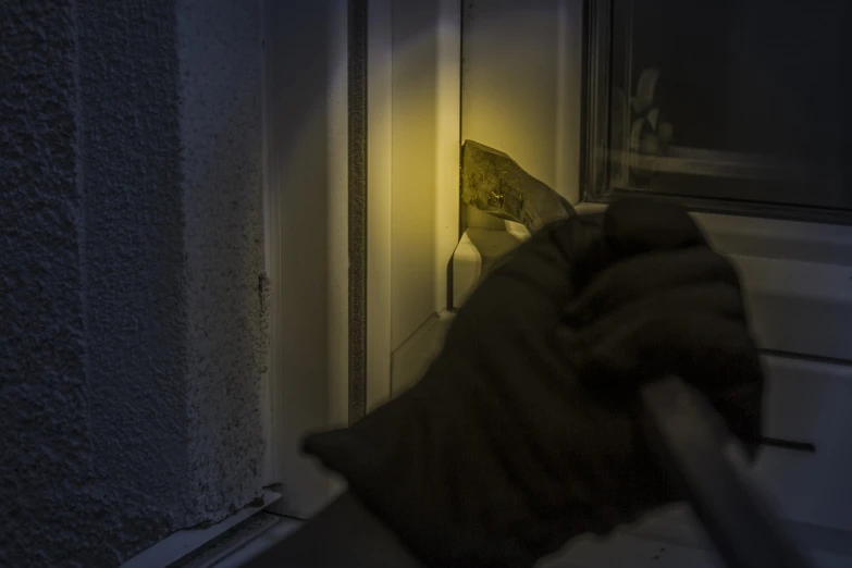 a person holding a knife in front of a window, a photo, nightshot, lizardman thief, pov photo, hdr photo