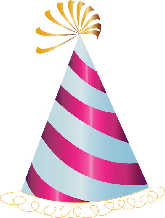 a party hat with pink and white stripes, pixabay, digital art, happy birthday candles, ribbon, 1128x191 resolution, on black background