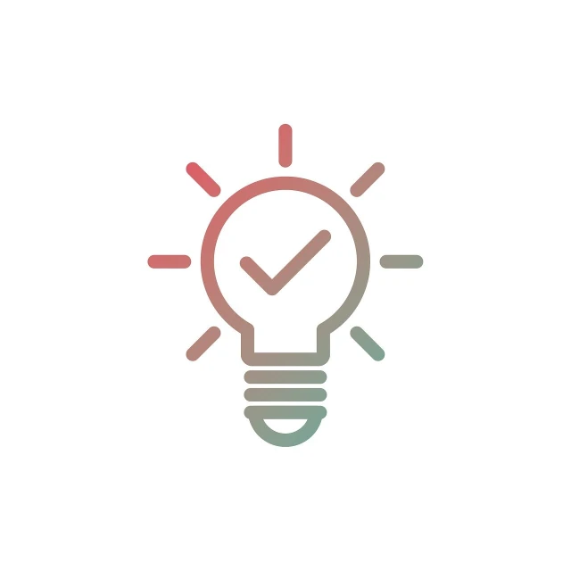 a light bulb with a check mark on it, minimalism, clock iconography, subtle multicolored light, istockphoto, flat icon