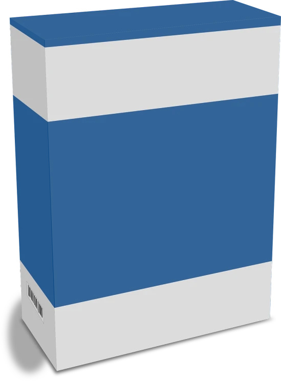 a blue and white box sitting on top of a table, a computer rendering, inspired by Slava Raškaj, polycount, de stijl, clean cel shaded vector art, pedestal, ((monolith)), vhs cover