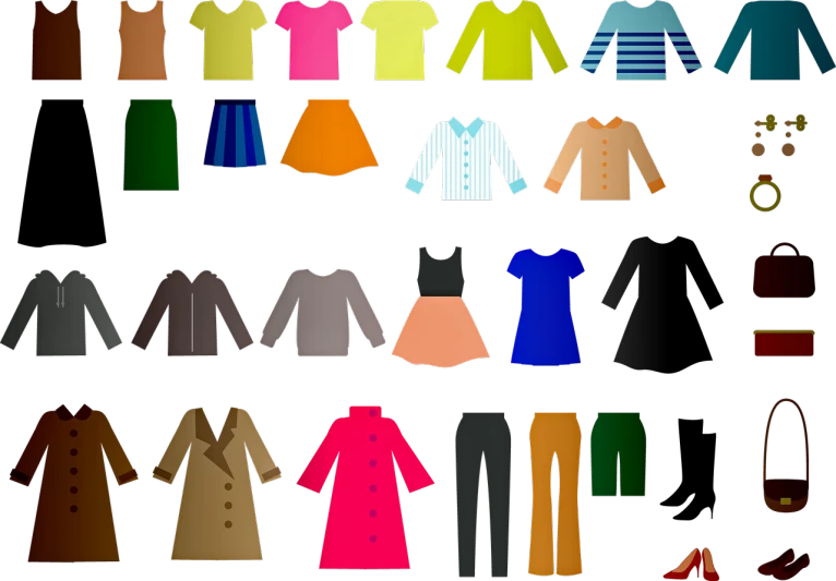 a bunch of different colored clothes on a black background, a cartoon, by Ingrida Kadaka, trending on pixabay, figuration libre, avant designer uniform, spritesheet, no textures, clothes!