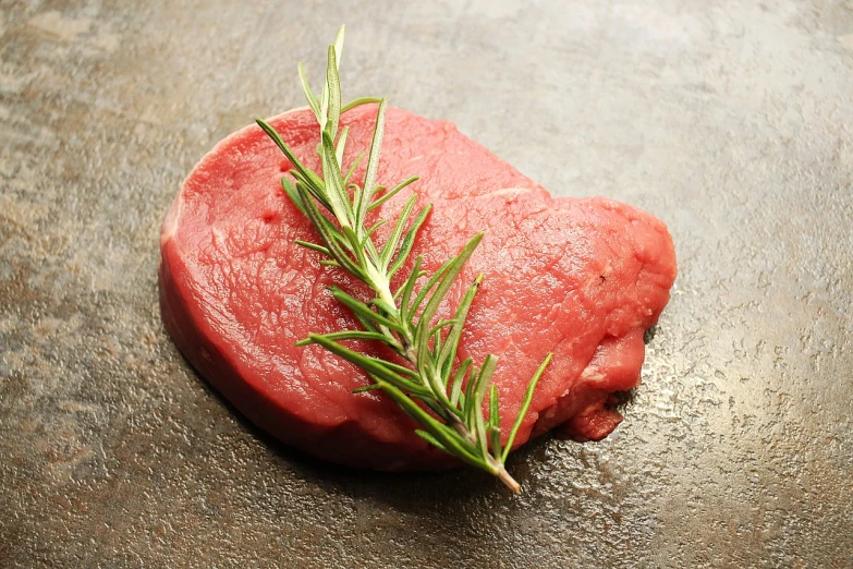 a piece of meat with a sprig of rosemary, a picture, high quality product image”, taken from the high street, modern high sharpness photo, beautiful smooth oval head