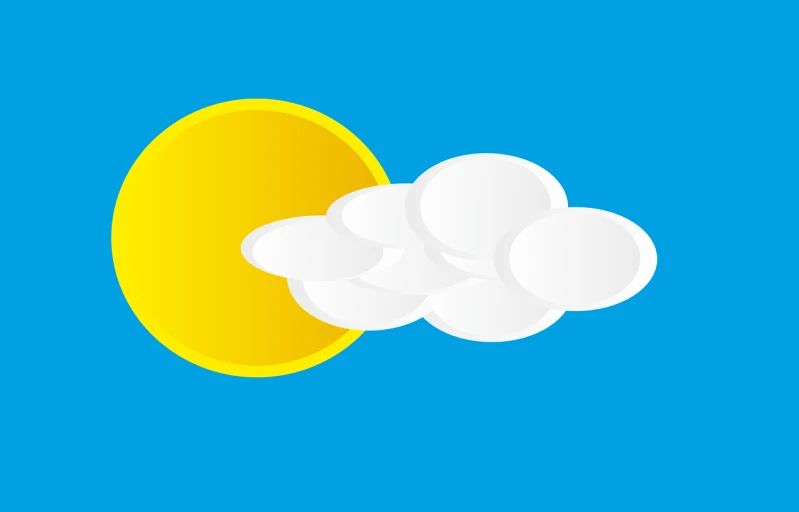 a sun and some clouds on a blue sky, an illustration of, minimalism, cartoon style illustration, high contrast illustration, it is raining, smoke :6