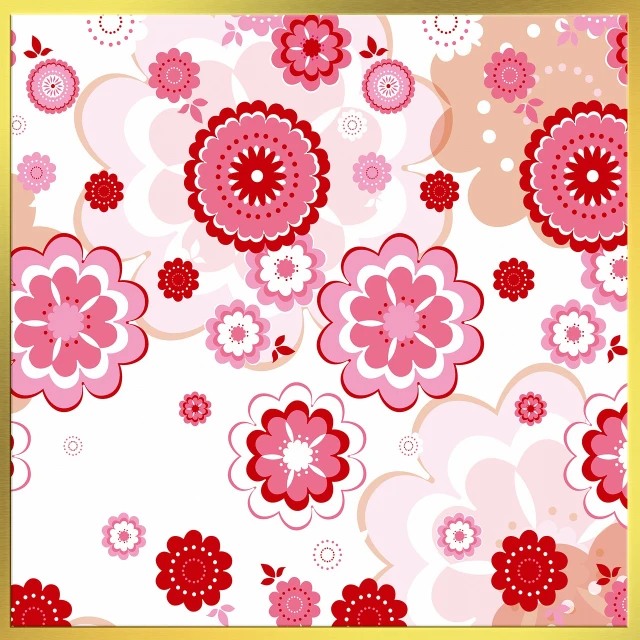 a pattern of red and pink flowers on a white background, vector art, inspired by Hasegawa Settan, flickr, sōsaku hanga, red and gold cloth, sakimi chan, birthday, background of flowery hill