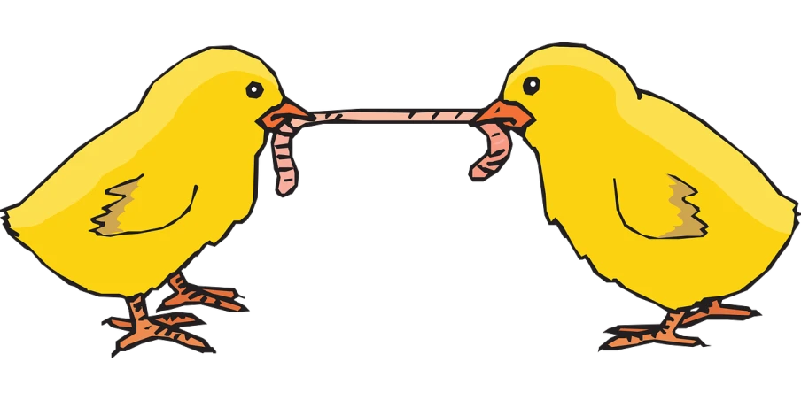 a couple of yellow birds standing next to each other, an illustration of, inspired by Tomi Ungerer, reddit, conceptual art, mouth wired shut, close-up fight, rope, with a black background