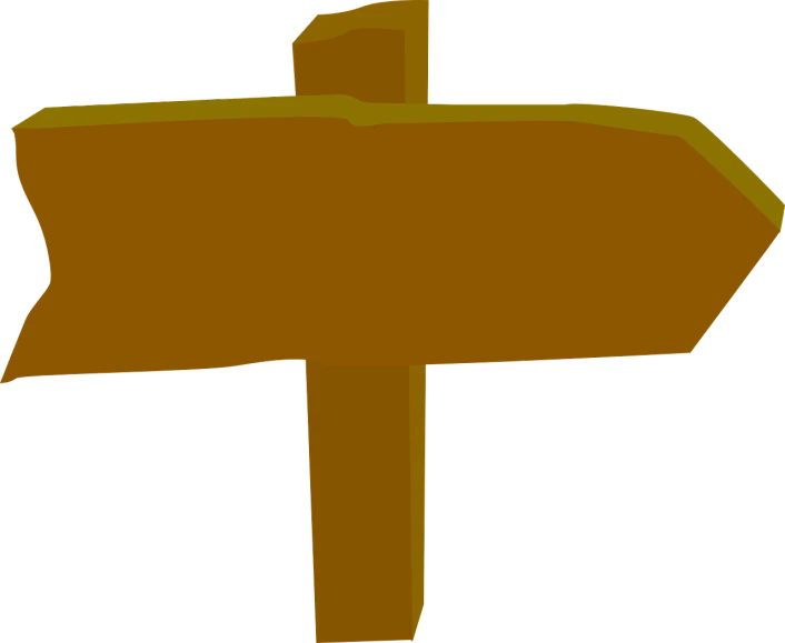 a wooden sign pointing in opposite directions, concept art, by Attila Meszlenyi, conceptual art, ms paint drawing, gold, cross, brown:-2