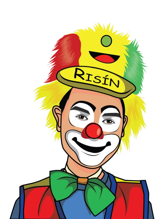 a clown with a big smile on his face, a cartoon, inspired by Bernd Fasching, irisdicense, justin sun, with a black background, robin