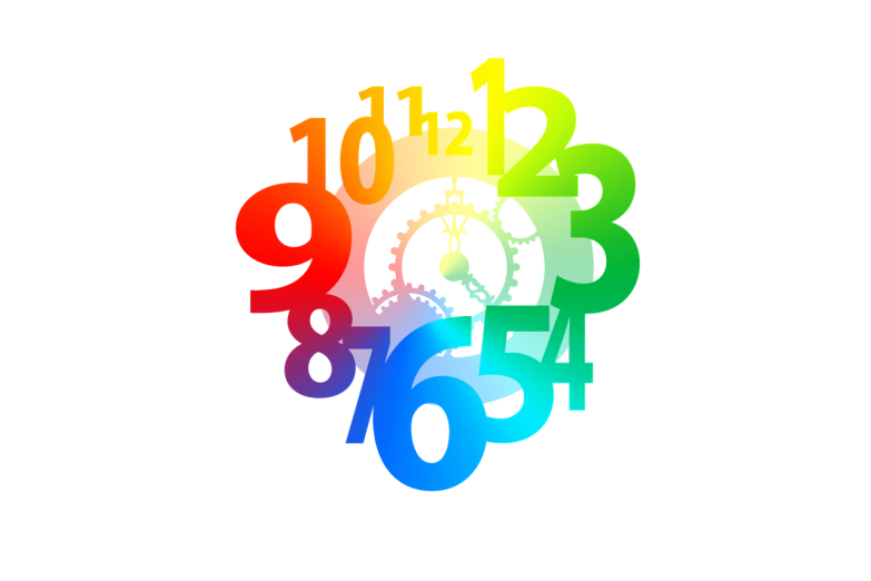 a rainbow colored logo on a black background, a digital rendering, by Tadashi Nakayama, clocks, 1666, numerology, shpongle