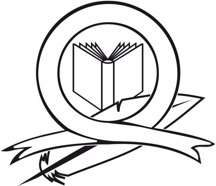 a black and white image of a book with a ribbon around it, inspired by Ei-Q, reddit, guilty gear art style, circular logo, q, on the qt