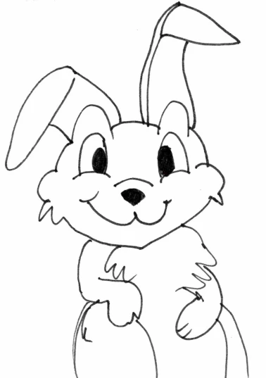a black and white drawing of a rabbit, a drawing, he is very happy, 1024x1024, color page, screengrab