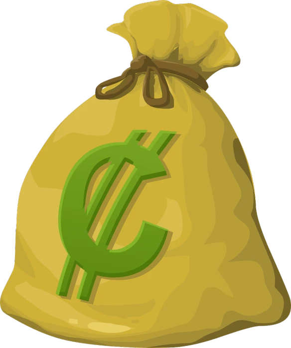 a bag of money with a dollar sign on it, a digital rendering, inspired by Masamitsu Ōta, pixabay, mingei, imvu, money sign pupils, still capture, a wooden