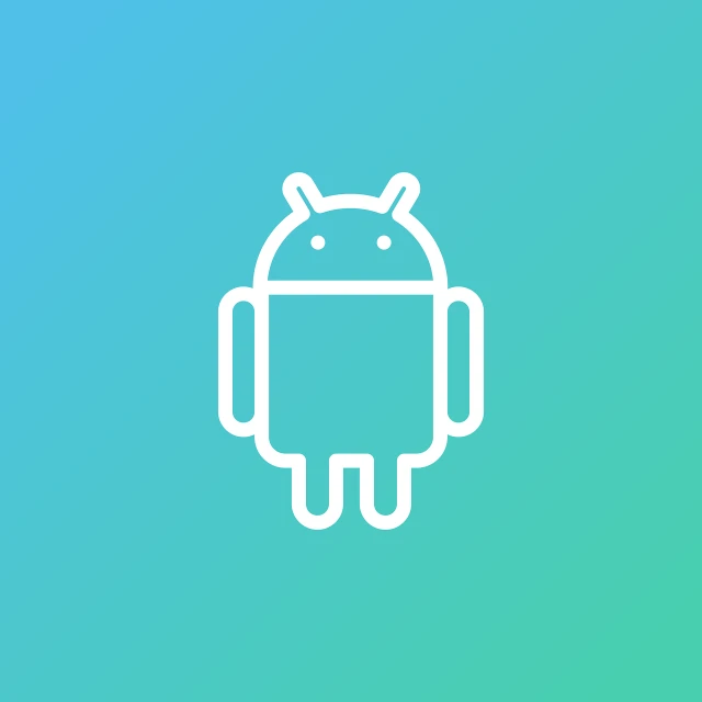 a white android logo on a blue and green background, a picture, by Android Jones, unsplash, 🦩🪐🐞👩🏻🦳, line art - n 9, clean and simple design, rounded