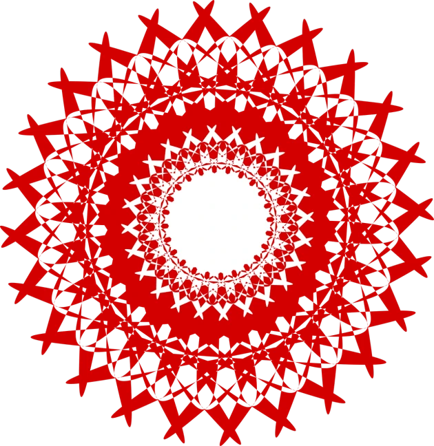 a red and white circular design on a black background, vector art, inspired by Benoit B. Mandelbrot, ornate patterned people, pentagram, !!! very coherent!!! vector art, lace