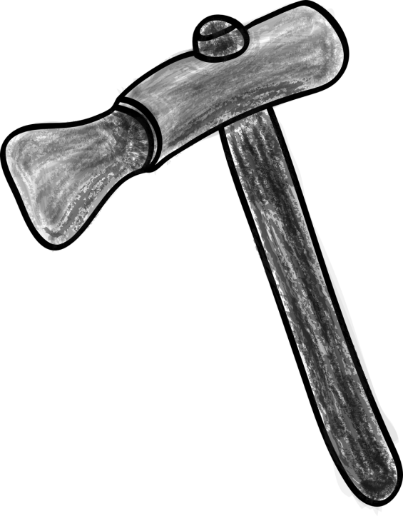 a black and white drawing of a hammer, a digital painting, by Andrei Kolkoutine, deviantart, digital art, solid black #000000 background, hunting, dark. no text, the color black