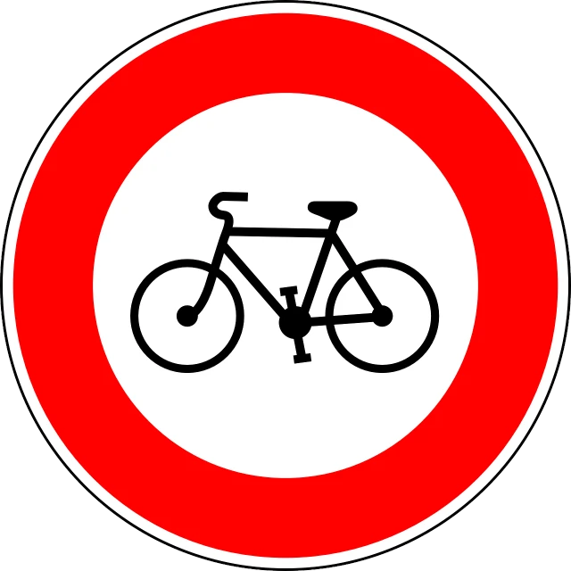 a red and white sign with a bicycle on it, a picture, pixabay, les automatistes, circle, no logo, high traffic, avoid symmetry