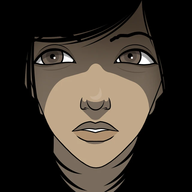 a close up of a person's face on a black background, a character portrait, inspired by Audrey Kawasaki, deviantart, conceptual art, vector drawing, indian girl with brown skin, anime style illustration, desolate. digital illustration