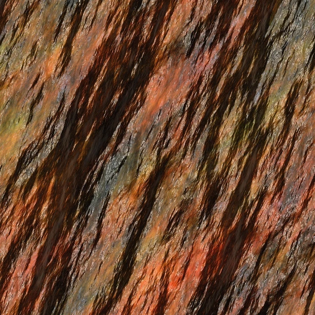 a close up of the bark of a tree, a digital rendering, inspired by Lorentz Frölich, orange rocks, dark rainbow colored fur, martian sands background, abstract cloth simulation