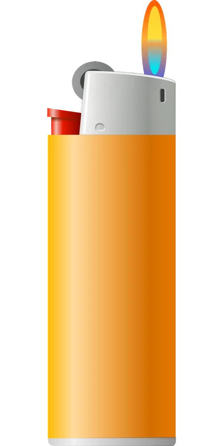 a lighter with a flame coming out of it, by Andrei Kolkoutine, minimalism, no gradients, two colors, small chamber. hyperrealistic, yellow orange