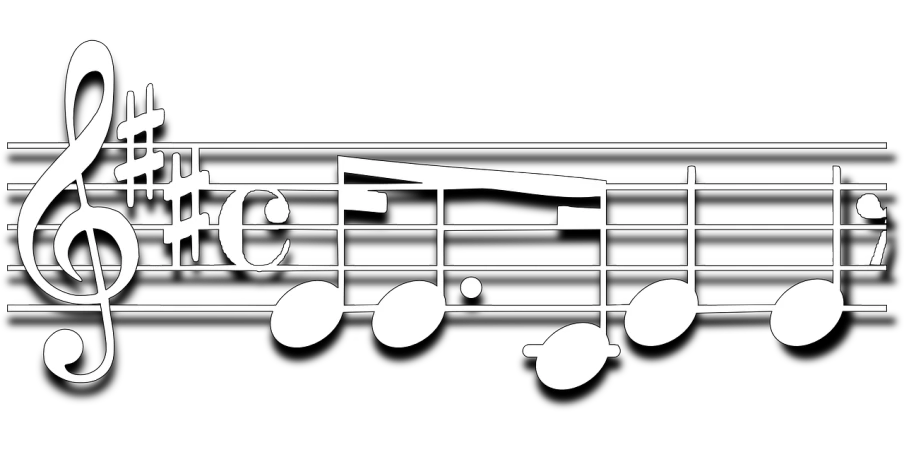 a black and white picture of a musical note, lineart, featured on pixabay, sōsaku hanga, boxcar on the railroad, banner, side view profile centered, shaded