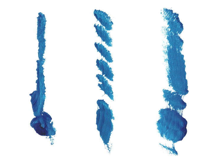 three pieces of blue paint on a black background, a digital rendering, inspired by Lucio Fontana, polycount, generative art, stipple brush technique, fur simulation, typographical experiments, ice fish shape