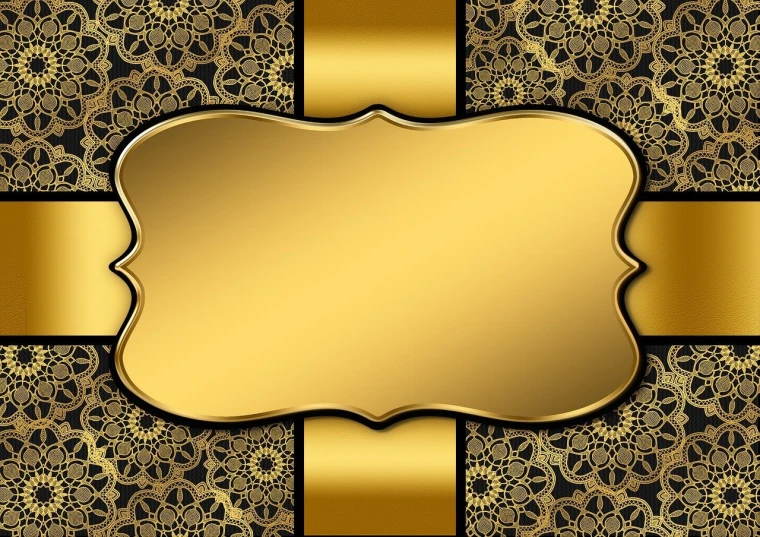 a gold frame on a black and gold background, vector art, baroque, metal lace, vector graphics, birthday, engraved vector
