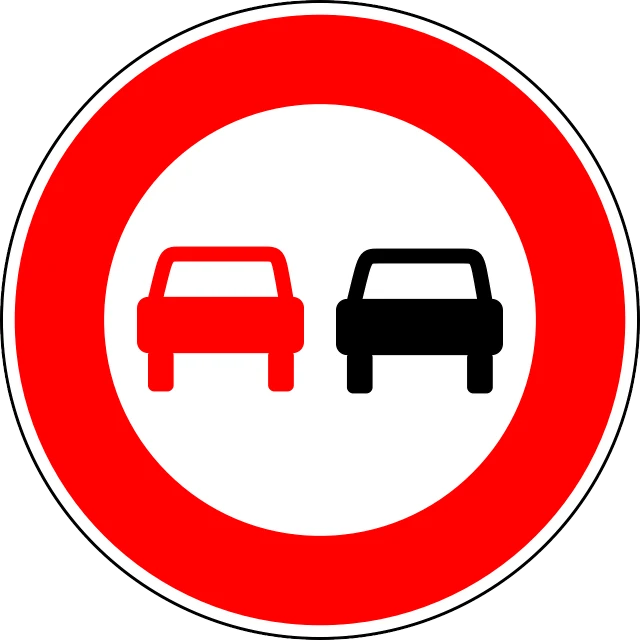 a red and white sign with a picture of a car and a truck, by Andries Both, pixabay, les automatistes, circular, unobstructed road, no - text no - logo, forbidden