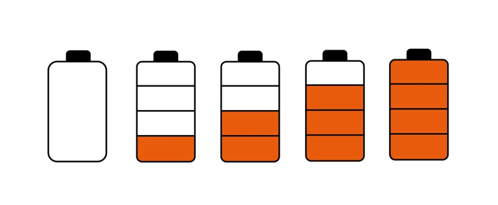 a row of orange batteries sitting next to each other, an illustration of, inspired by Jan Kupecký, threes, clear lines, pictogram, depressing