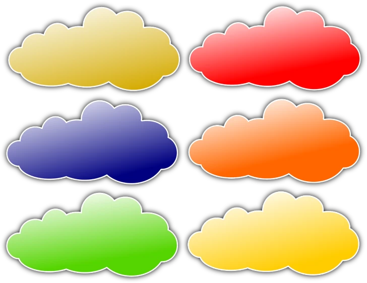 a bunch of different colored clouds on a white background, an illustration of, flickr, clipart icon, :6, colored manga panel, computer - generated