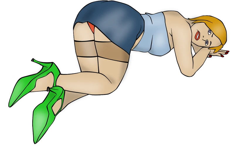 a cartoon picture of a woman laying on her stomach, by Hugh Hughes, deviantart, mini-skirt, bending over, clipart, fully colored