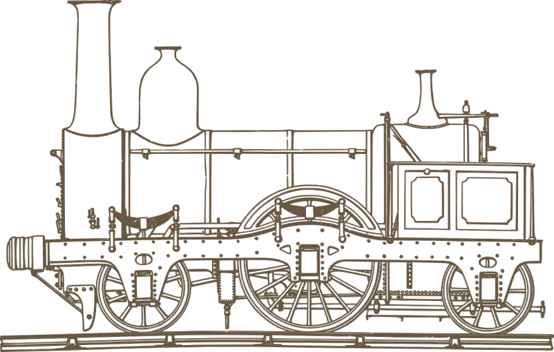a drawing of a train on a black background, a digital rendering, inspired by Hermann Rüdisühli, flickr, folk art, bronze, 256x256, graphic detail, 1890 photo