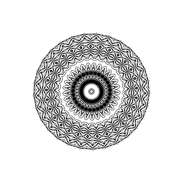 a black and white circular design on a black background, by Russell Patterson, tool band art, lowres, mandalas, amoled wallpaper