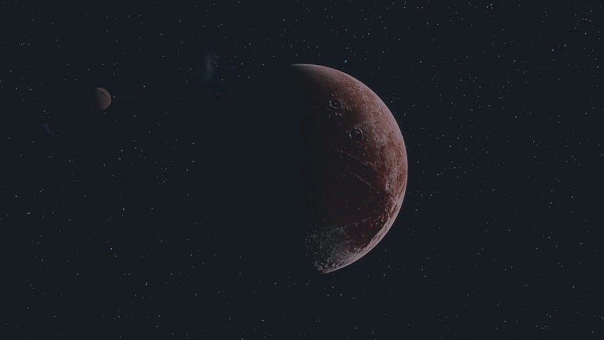 a couple of planets that are in the sky, a microscopic photo, inspired by Filip Hodas, space art, break of dawn on pluto, detailed crimson moon, seen from space, rendered in 32k huhd