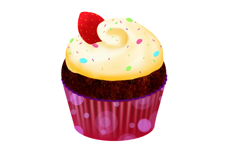 a cupcake with a strawberry on top of it, a digital painting, 😃😀😄☺🙃😉😗, on black background, clip art, made in paint tool sai2