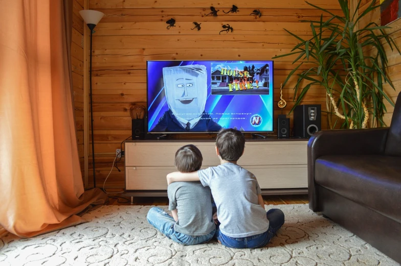 a couple of kids sitting in front of a tv, inspired by François Quesnel, 📷 mungojerrie and rumpleteazer, south park, vtm, the iron giant