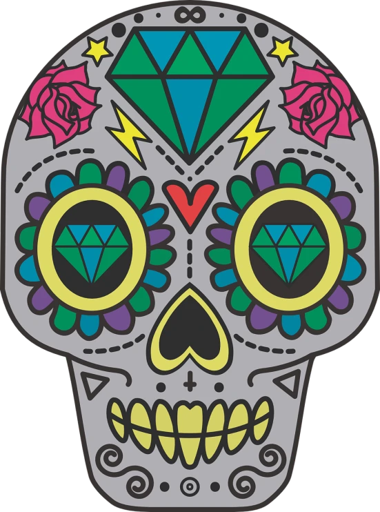 a sugar skull with roses and diamonds on it, vector art, inspired by Germán Londoño, behance contest winner, toyism, 4k detail, multicolored vector art, diamond, love death robot