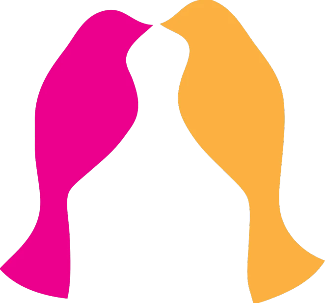 a couple of birds standing next to each other, inspired by Milton Glaser, figuration libre, hot pink and gold color scheme, linux, no - text no - logo, kissing