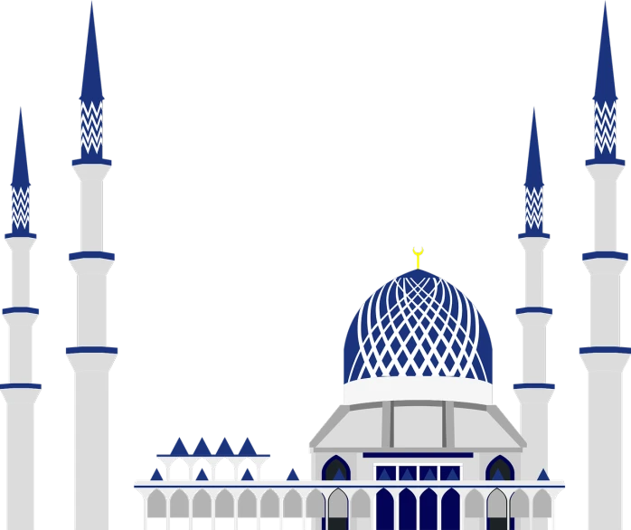 a blue and white mosque on a black background, a digital rendering, celebrity, large temples, made with illustrator, maxis