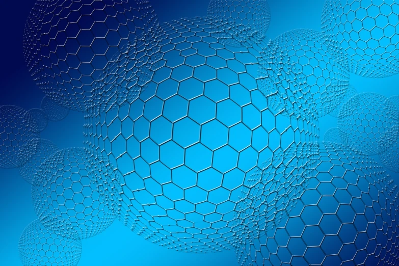 a pattern of hexagons on a blue background, digital art, trending on pixabay, generative art, energy spheres, highly detailed vector art, bio chemical illustration, freeform ferrofluids