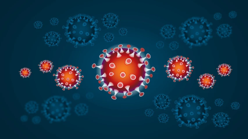 a group of viruss on a blue background, an illustration of, coronavirus, istockphoto, cinema 4 d sharp focus, created in adobe illustrator